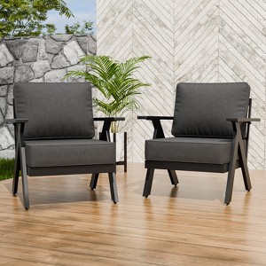 EAGLE PEAK Urban Slate Modern Patio Accent Chair Set of 2 with Thick Cushions - 1 of 4
