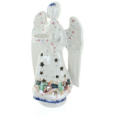 Blue Rose Polish Pottery Holly Large Angel Luminary