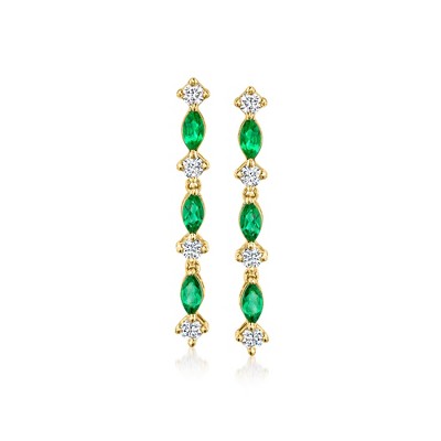 RS Pure by Ross-Simons 0.30 ct. t.w. Lab-Grown Emerald and .30 ct. t.w. Lab-Grown Diamond Drop Earrings in 18kt Gold Vermeil