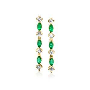 RS Pure by Ross-Simons 0.30 ct. t.w. Lab-Grown Emerald and .30 ct. t.w. Lab-Grown Diamond Drop Earrings in 18kt Gold Vermeil - 1 of 4
