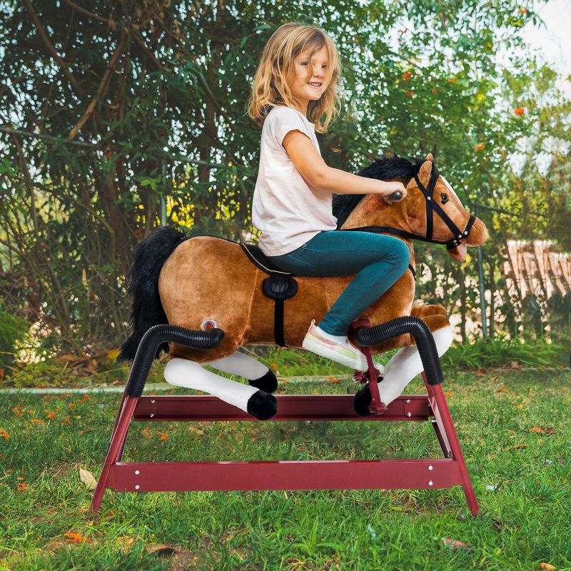 Qaba Durable Kids Plush Spring Style Horse Bouncing Rocker Toy With Realistic Sounds, 3 of 10