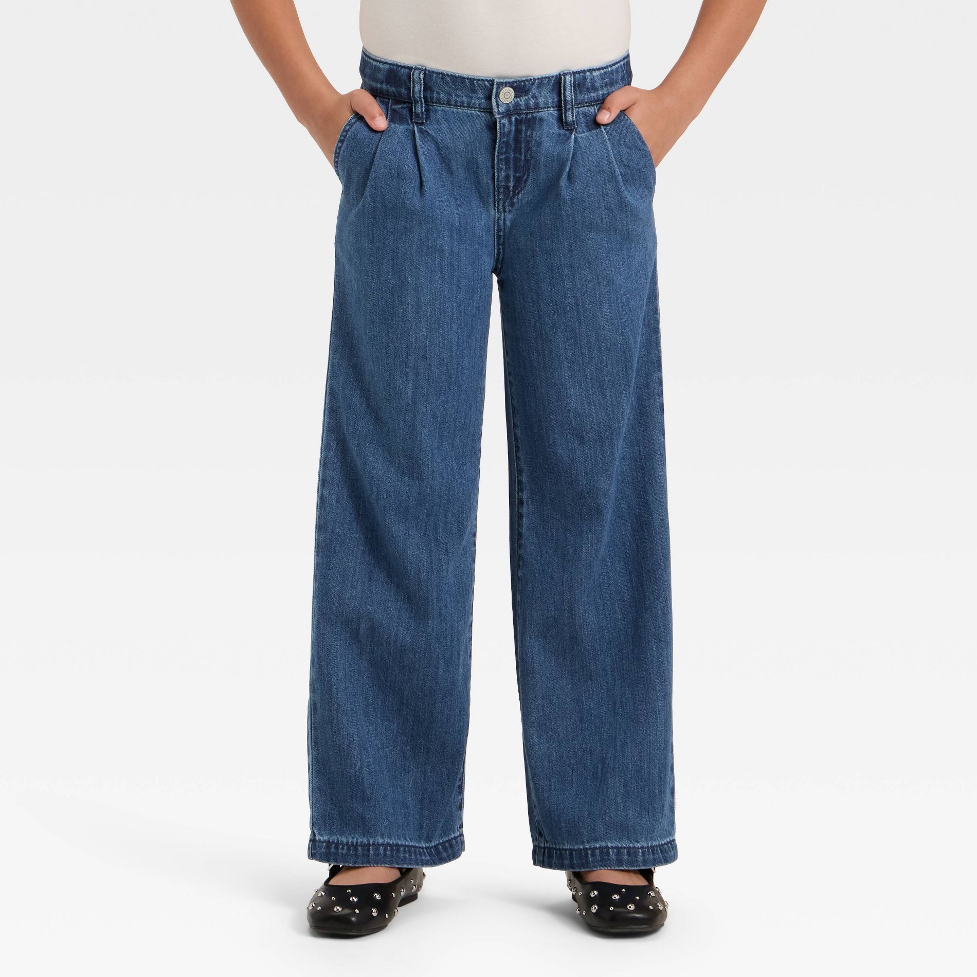 Girls' Wide Leg Jeans - Cat & Jack™ Medium Wash S