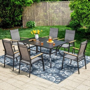 7pc Outdoor Dining Set with Metal Slat Top Table with 1.57" Umbrella Hole & Aluminum Chairs - Captiva Designs: Weather-Resistant Patio Set - 1 of 4