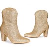 Allegra K Women's Glitter V-Shape Pointy Toe Back Zipper Block Heels Mid-Calf Boots - image 4 of 4