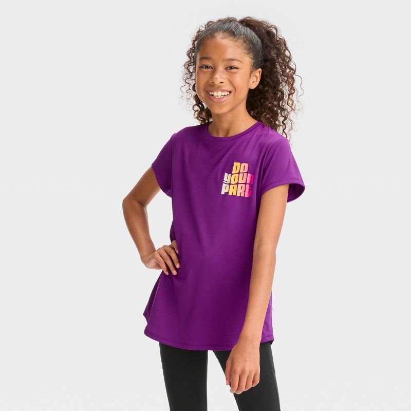 Girls&#39; Short Sleeve &#39;Do Your Part&#39; Graphic T-Shirt - All In Motion™ Dark Purple, 1 of 5