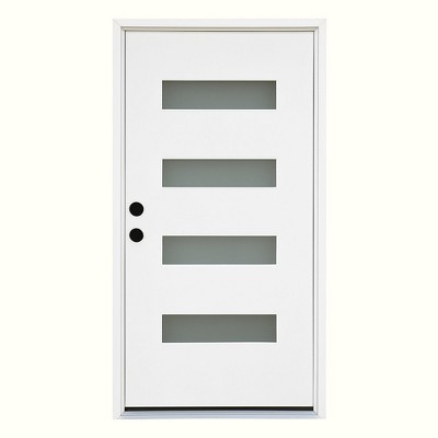 Chic Crate 36x80 Fiberglass Entry Door with Frosted Glass, Left Hand Inswing, Brickmould & Vinyl Frame