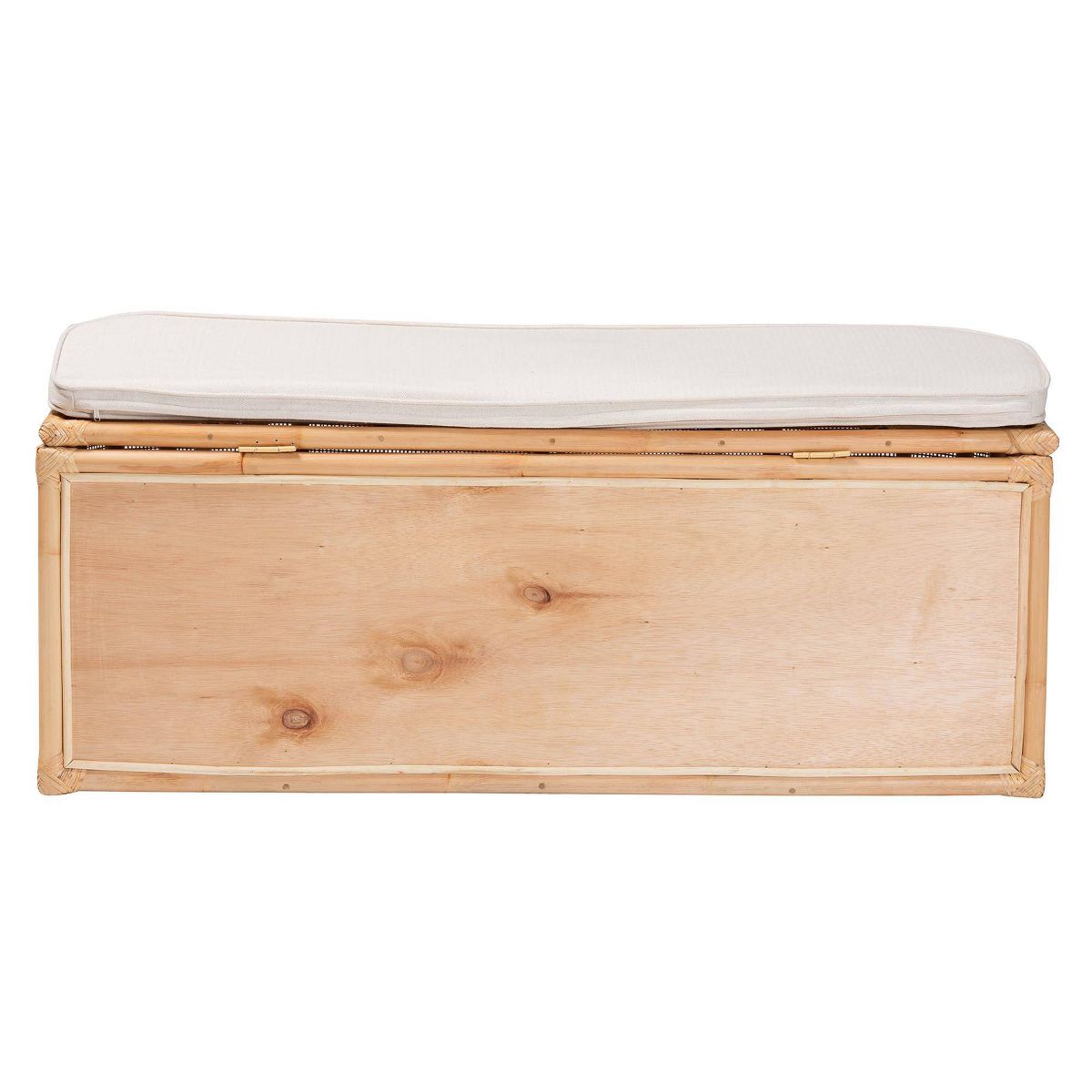 bali & pari Ishana Natural Rattan Storage Bench Natural/White: Upholstered Polyester, Plywood Frame, No Assembly Required - thumbnail 6