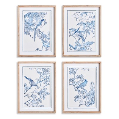 Plum & Post 17.75"W x 1"D x 23.5"H Monochromatic Bird Study Framed Wall Art Set of 4