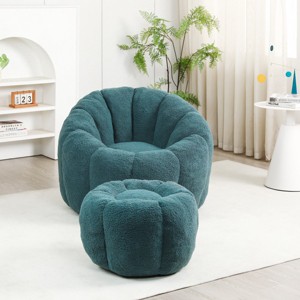 Teddy Fabric Bean Bag Chair with Footstool, Foam-Filled Lounge Sofa, Cozy Floor Seating for Relaxing-Baofuwish - 1 of 4