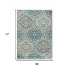 Teal Blue Fern Green And Beige Floral Washable Indoor Outdoor Area Rug - 3 of 4