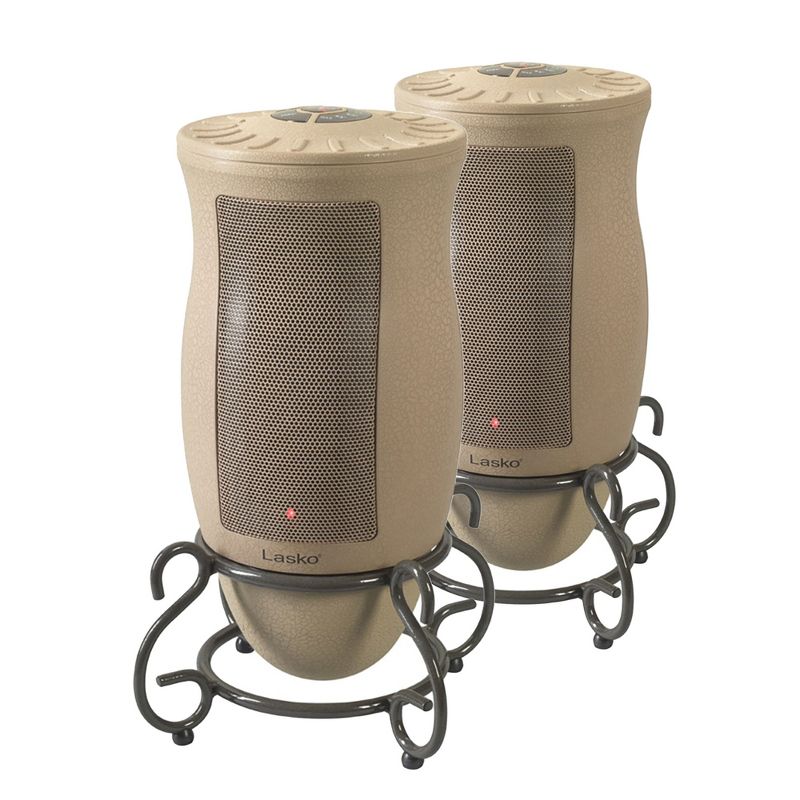 Lasko 6435 Designer Series 1500 Watt Decorative Base Oscillating Ceramic Space Heater with 3 Heat Settings and Built In Safety Features, Tan (2 Pack), 1 of 6
