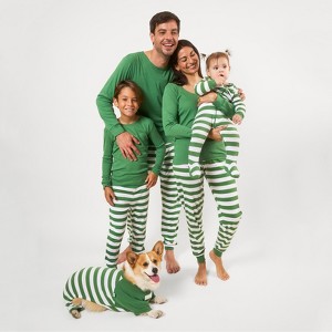 Leveret Matching Family Christmas Pajamas Green Top Striped Pants - 1 of 4