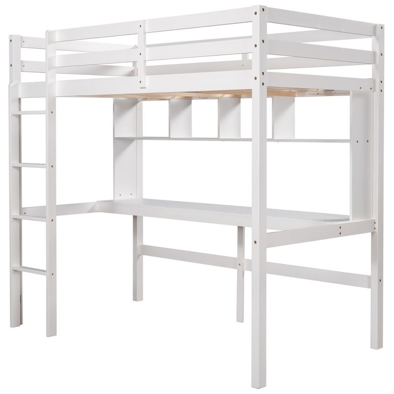Twin Size Loft Bed with Desk, Shelves, and Ladder-ModernLuxe, 5 of 12