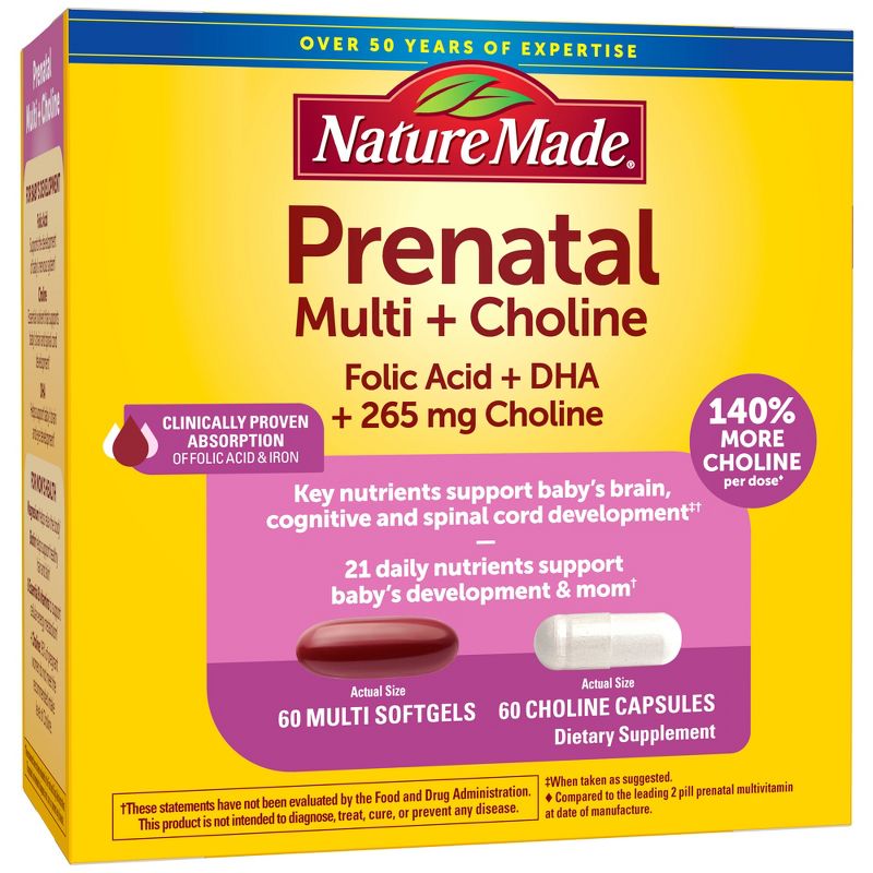 Nature Made Prenatal + Choline Softgel Capsule - 120ct, 1 of 12