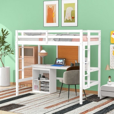 Twin Size Loft Bed with Desk and Writing Board