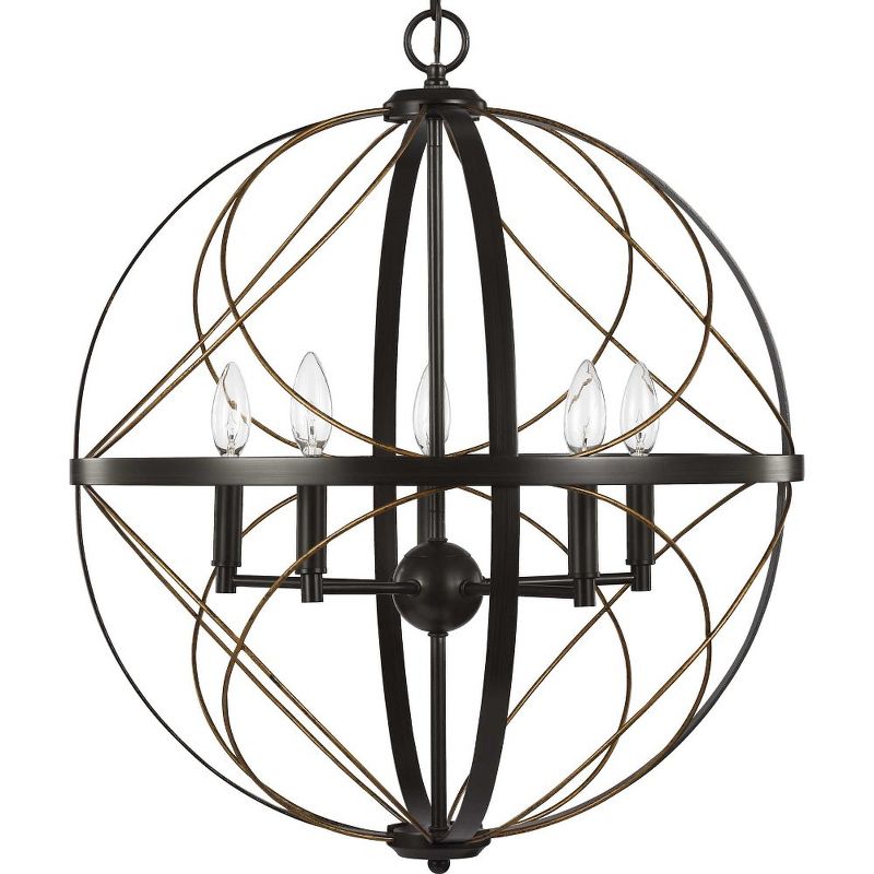 Progress Lighting Brandywine 5-Light Pendant, Antique Bronze, Open-Cage Design, Steel Material, Incandescent, 4 of 5
