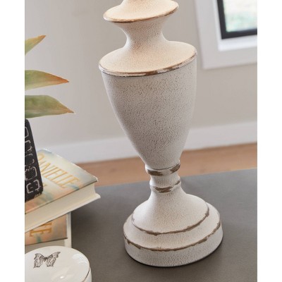 Antique Gray and Beige Metal Table Lamp Set with Cotton Shade