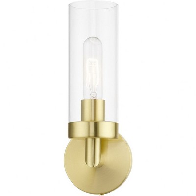 Urban Elegance Satin Brass Dimmable Sconce with Clear Glass