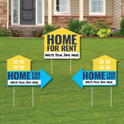 Big Dot of Happiness Home for Rent Signs - Yard Sign with Stakes - Double Sided Outdoor Lawn Sign - Set of 3