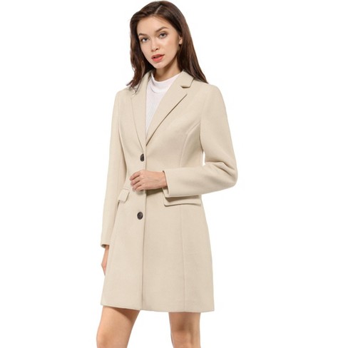 Allegra K Women's Notched Lapel Single Breasted Outwear Winter Coat Cream  White X-Large