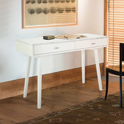 Bianco Flair 49" White Carrara Marble Writing Desk with Sleek Storage Drawers