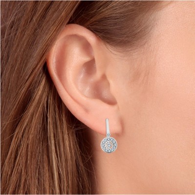 Pompeii3 SI/G 1/3ct Pave Diamond Vintage Halo Earrings 14K White Gold 1/2" Tall