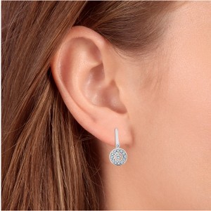 Pompeii3 SI/G 1/3ct Pave Diamond Vintage Halo Earrings 14K White Gold 1/2" Tall - 1 of 3
