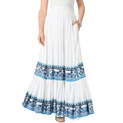 Roaman's Women's Plus Size Tiered Maxi Skirt