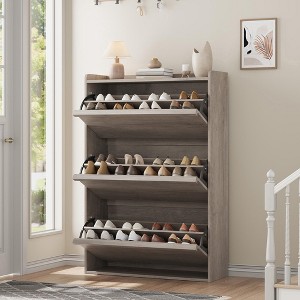 Shoe Cabinet with 3 Flip Drawers, Wooden Shoe Organizer with Adjustable Shelf, Shoe Storage - 1 of 4