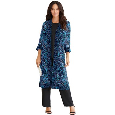 Roaman's Women's Plus Size Three-Piece Duster & Pant Suit, 14 W - Black  Layered Paisley