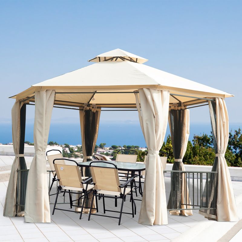Outsunny 13' x 13' Outdoor Patio Gazebo Canopy Pavilion with Removable Mesh Netting, Curtains, Double Tiered Roof, UV Protection & Large Floor Space, 3 of 9