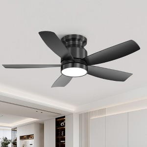 Wanze of Ocean 42 in. Modern Black Indoor 6-Speed ABS Black Blades Flush Mount Ceiling Fan with 3-Color Dimmable Light and Remote - 1 of 4