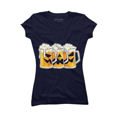 Adult Design By Humans Halloween Jack O Lantern Beer Drinking By RedBirdLS T-Shirt
