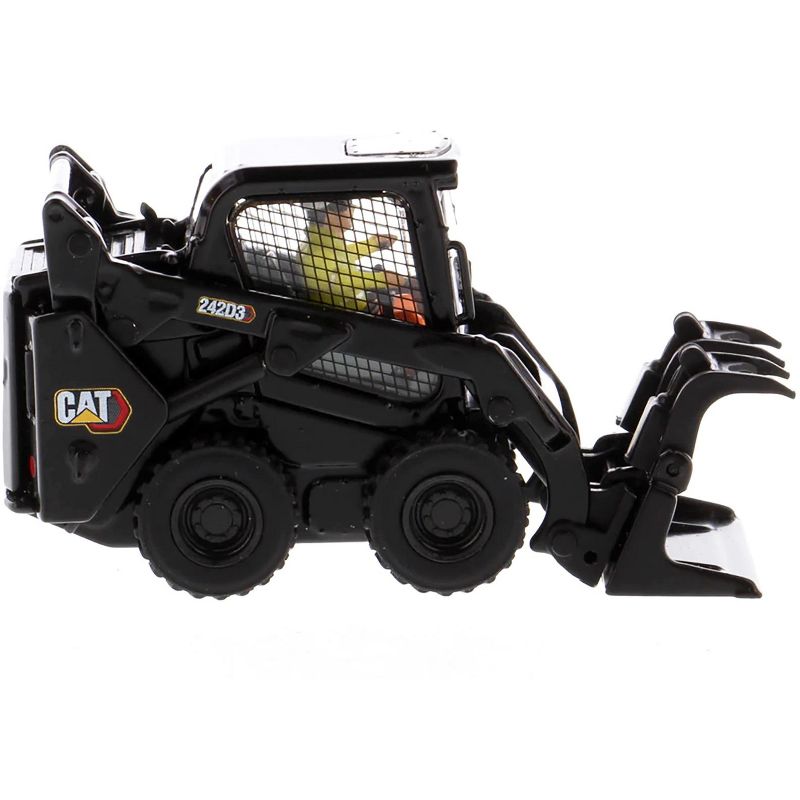 CAT Caterpillar 242D3 Wheeled Skid Steer Loader w/Work Tools & Operator Special Black Paint 1/50 Diecast Model Diecast Masters, 3 of 7