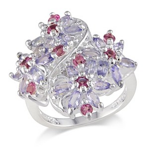 EVERLY JEWELRY | Sterling Silver 2 1/2 CT TGW Tanzanite and Pink Tourmaline Flower Ring - 1 of 2