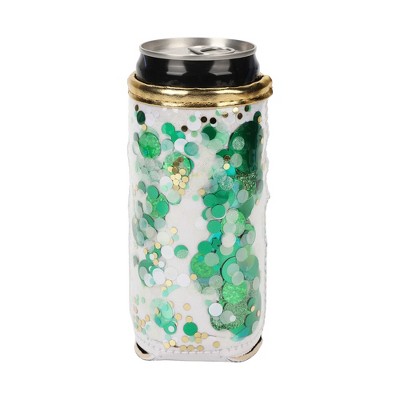 Packed Party Spirit Squad Confetti Skinny Can Cooler, Insulated Metal Can Drink Holder for Tailgate, Pool or Beach (Green with Envy)