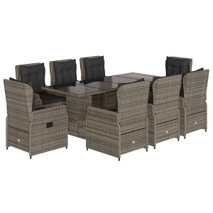 vidaXL Garden Dining Set Grey PE Rattan Large Adjustable Armrests - 1 of 4