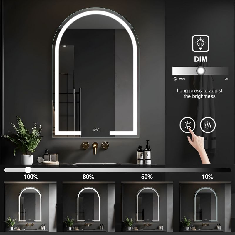 Neutypechic Bathroom Vanity Mirror LED Arched Top Anti-fog Wall Mirror, 5 of 8