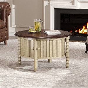 KTMBDW Round Coffee Table, 30.3" Coffee Table for Living Room,2-Tier Rustic Wood Desktop with Sliding Door Modern Design Home Furniture - 1 of 4