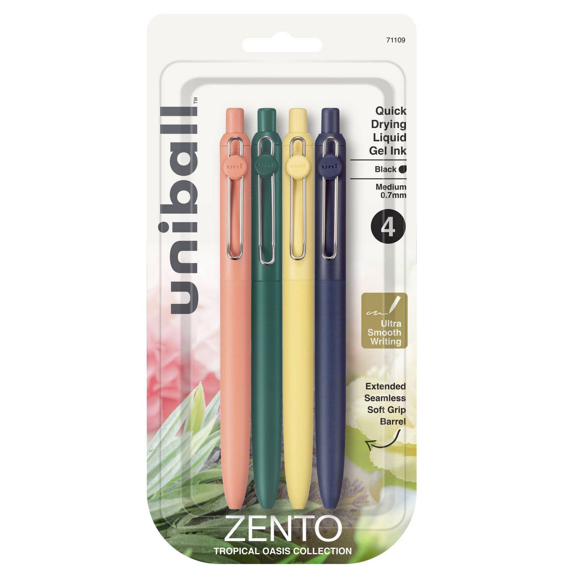 uniball Zento Retractable Liquid Gel Pens 4pk Medium Point 0.7mm in Tropical Oasis Assorted Colors