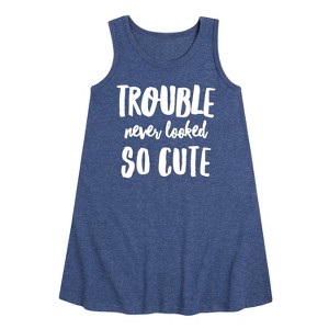 Girls' - Instant Message - Trouble Never Looked So Cute Graphic Sleeveless Aline Dress - 1 of 4