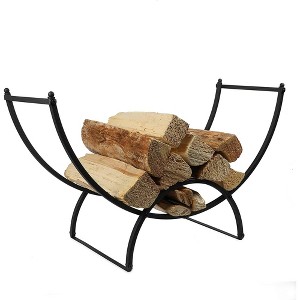 Juvale 3ft Curved Indoor Outdoor Log Firewood Storage Rack & Holder, Fireplace Accessories, Black - 1 of 4