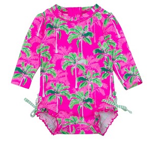RuffleButts Baby Girls Tropical Long Sleeve UPF50+ One Piece Rash Guard - 1 of 4