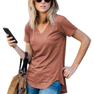 Amaryllis Women's Short-Sleeve Casual V-Neck High-Low Hem Tee Soft Lightweight Comfortable - 1 of 3