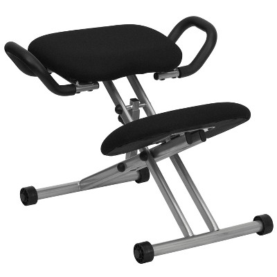 Emma and Oliver Ergonomic Kneeling Office Chair with Handles in Black Fabric