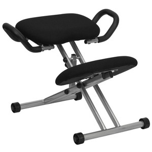 Emma and Oliver Ergonomic Kneeling Office Chair with Handles in Black Fabric - 1 of 4