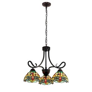 Chloe Lighting Empress Dragonfly Tiffany-Style Dark Bronze 3 Light Mini Chandelier 24" Wide - 1 of 4