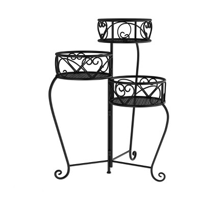 Nature Spring 3-Tier Indoor/Outdoor Plant Stand With Laser-Cut Shelves - Black