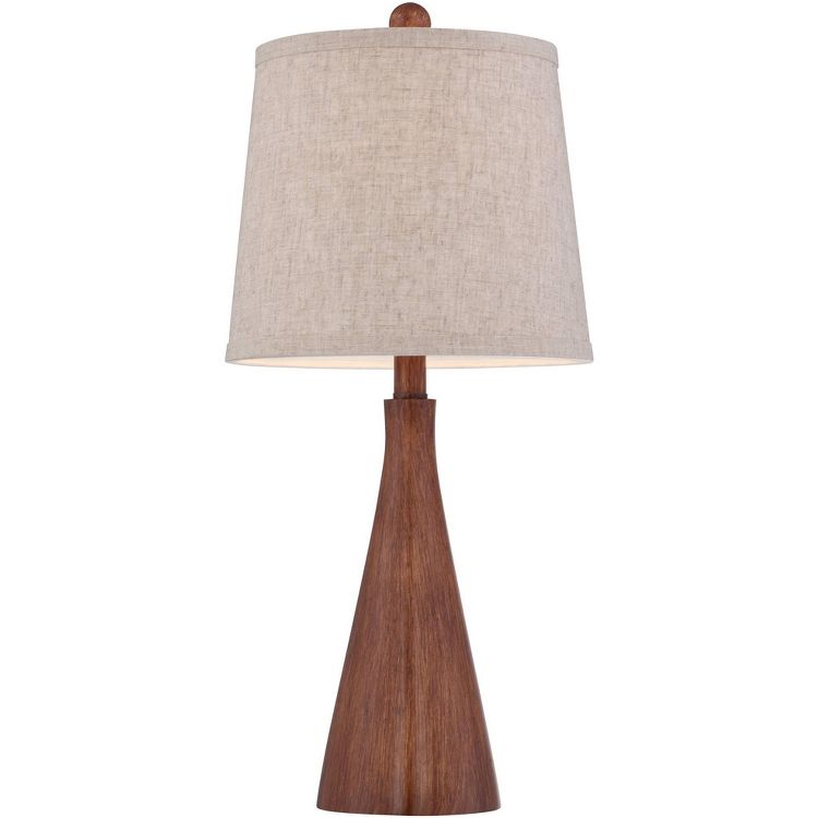 360 Lighting Fraiser Modern Accent Table Lamp 23 1/2" High Brown Faux Wood Oatmeal Drum Shade for Bedroom Living Room Bedside Nightstand Office Kids, 6 of 8