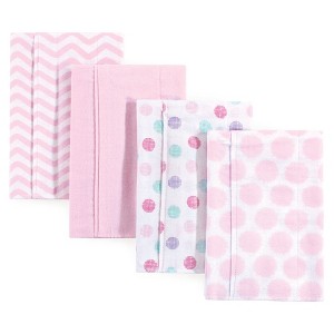 Luvable Friends Baby Girl Cotton Flannel Burp Cloths 4pk, Pink Dots Chevron, One Size - 1 of 1